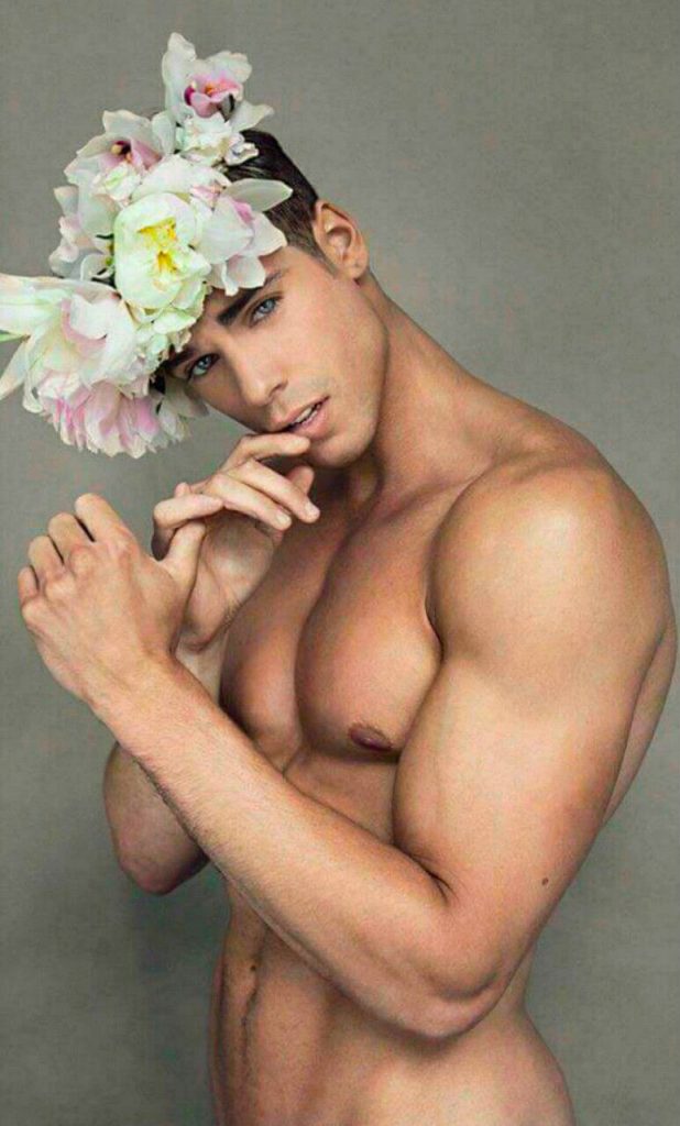 Man and flowers cute and gay