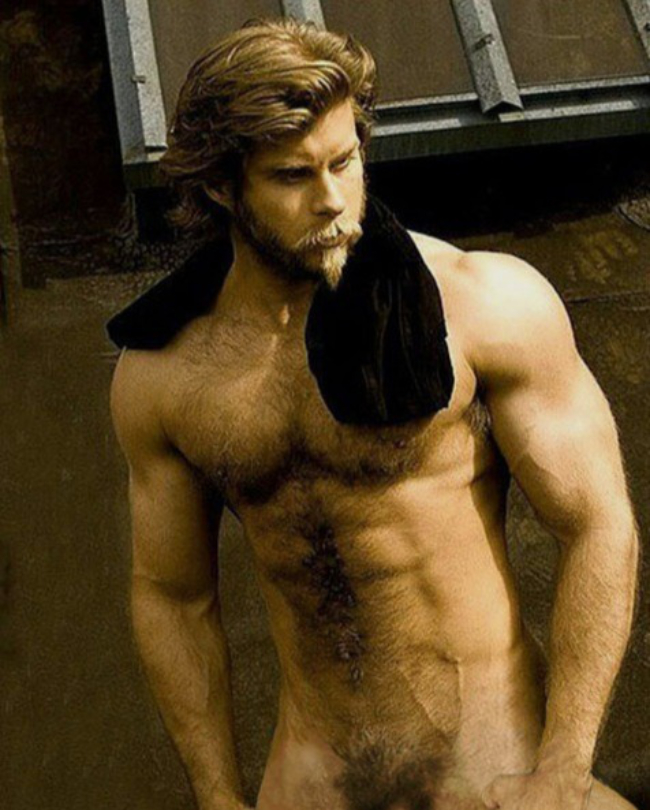 hairy and nude macho men.
